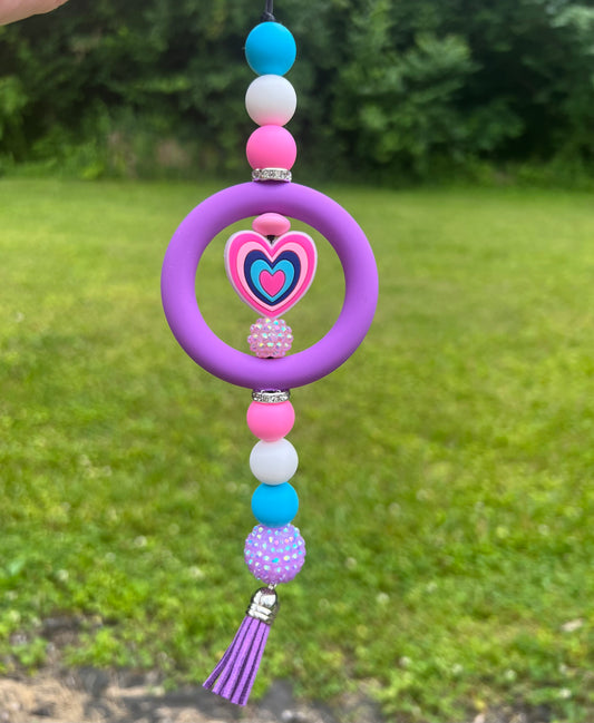 Colorful Heart Car Charm (Purple Ring)