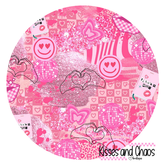 Smiley, Disco, Pink Collage Coasters