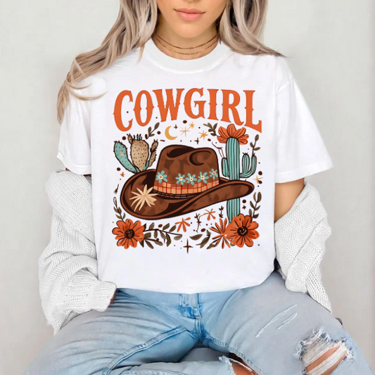 Cowgirl in Orange with Hat- SUBLIMATION