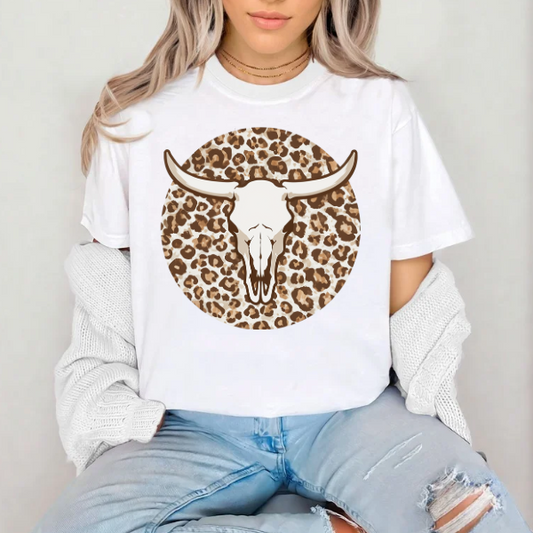 Leopard Circle with Cow Skull- SUBLIMATION