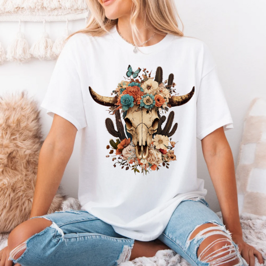 Cow Skull with Boho Flowers- SUBLIMATION