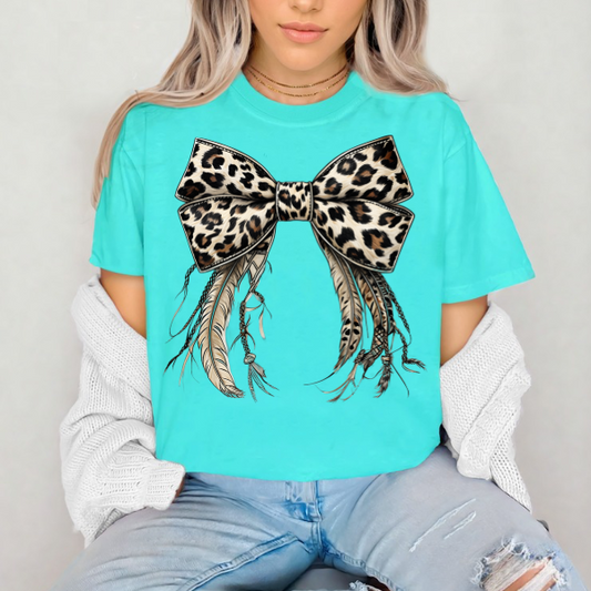 Leopard Bow with Feathers- SUBLIMATION