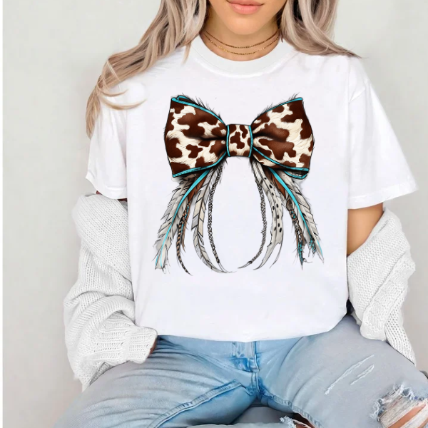 Cowhide Bow (brown and teal)- SUBLIMATION