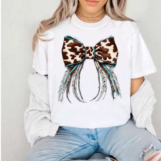 Cowhide Bow (brown and teal)- SUBLIMATION
