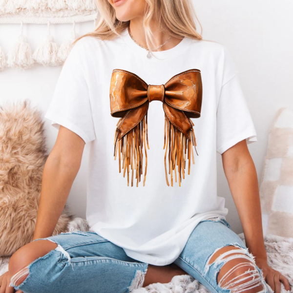 Brown Leather Bow- SUBLIMATION