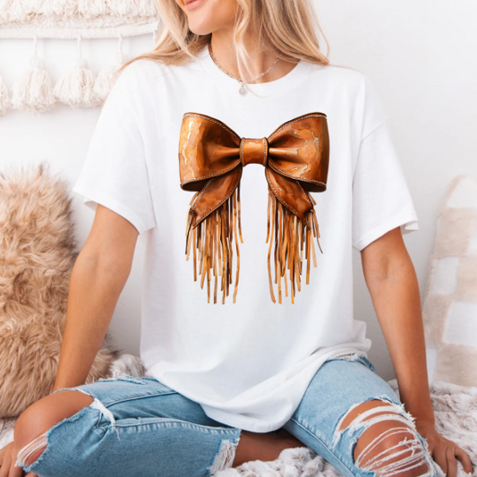 Brown Leather Bow- SUBLIMATION