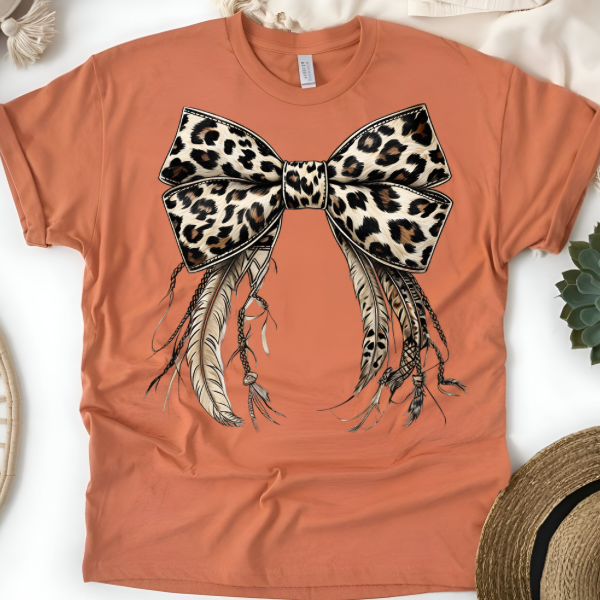 Leopard Bow with Feathers- SUBLIMATION
