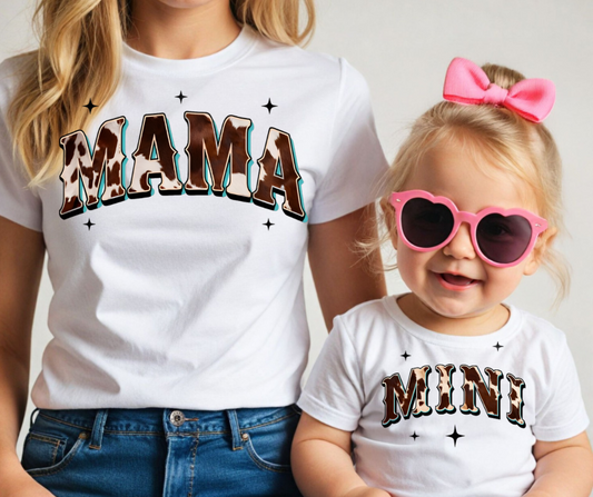 Mama and Mini- Cowhide with Blue