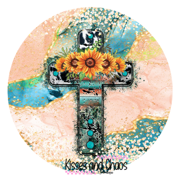 Western Cross With Sunflowers- Coasters