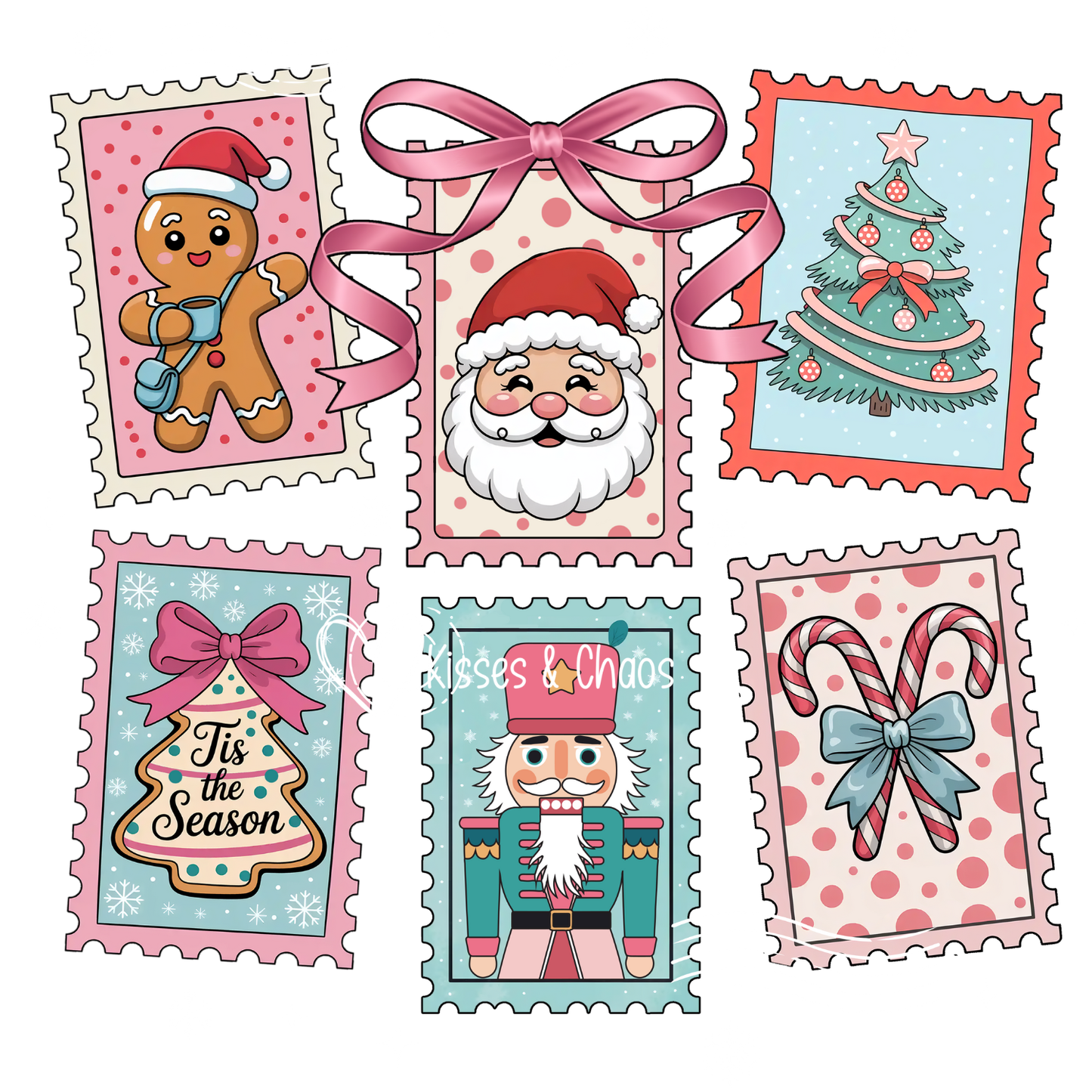 Pink Christmas Postage Stamps