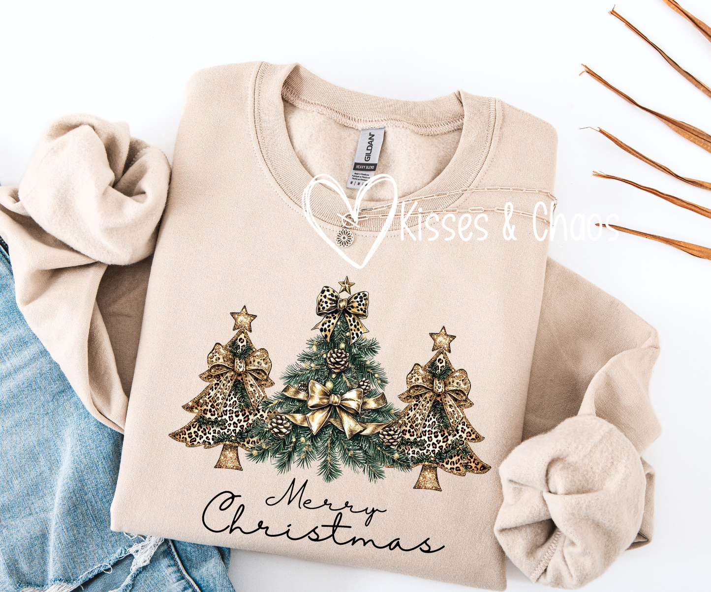 Green & Gold Glittery Trees Crewneck