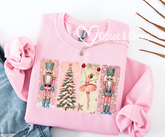 Pink Retro Nutcracker Christmas Crewneck