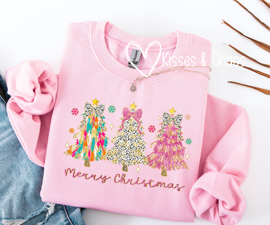 Pink Glittery Christmas Trees Crewneck